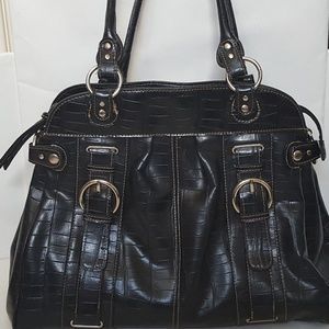 Black Faux Leather Satchel Purse Handbag